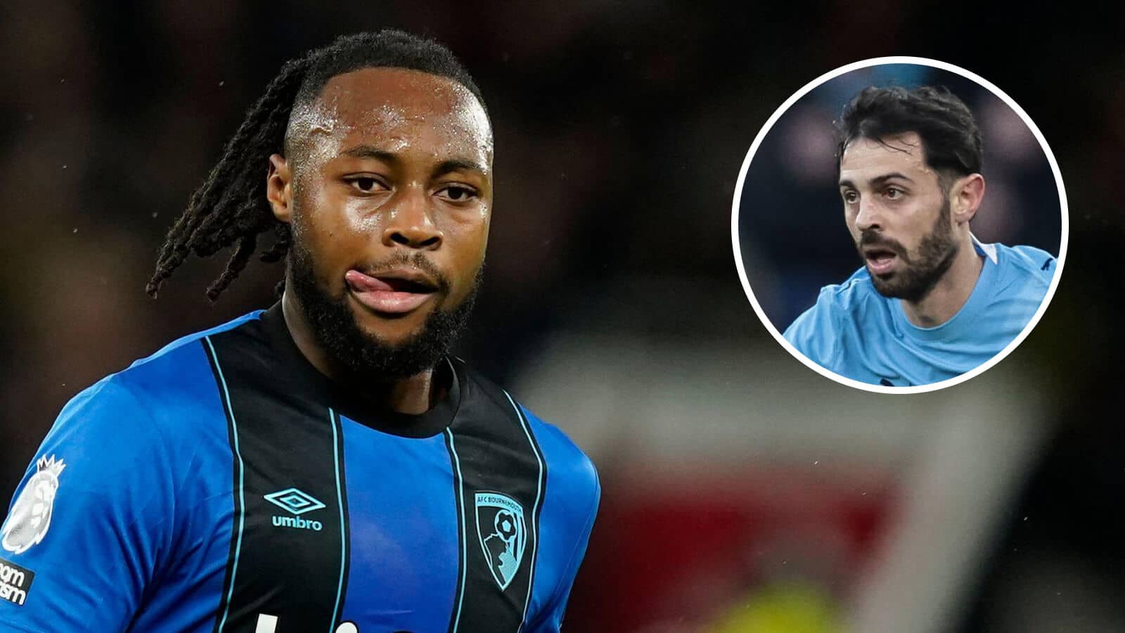 Bournemouth winger Antoine Semenyo and Manchester City star Bernardo Silva - copyright TEAMtalk