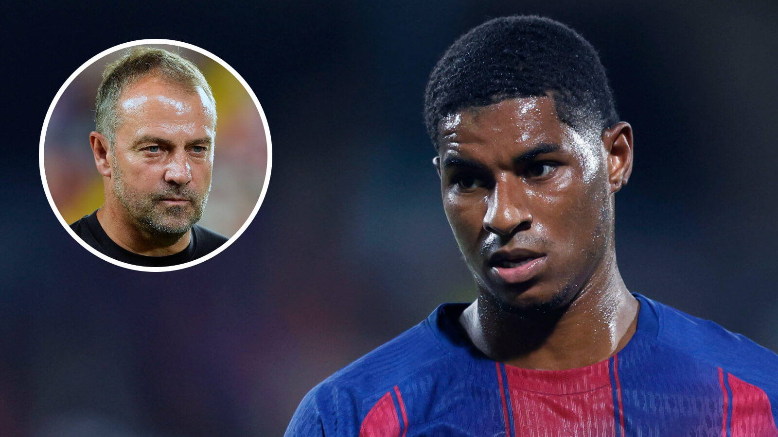 Marcus Rashford and Barcelona manager Hansi Flick