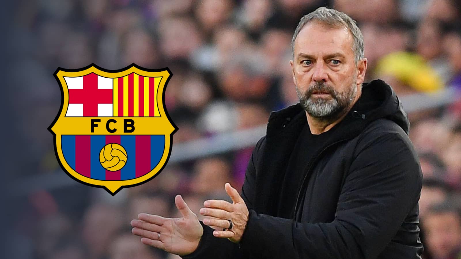 Hansi Flick Barcelona boss with badge