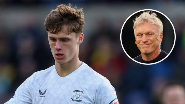 Everton star Harrison Armstrong (on loan with Preston) with David Moyes