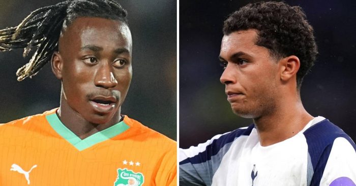 Yan Diomande alongside Tottenham star Brennan Johnson