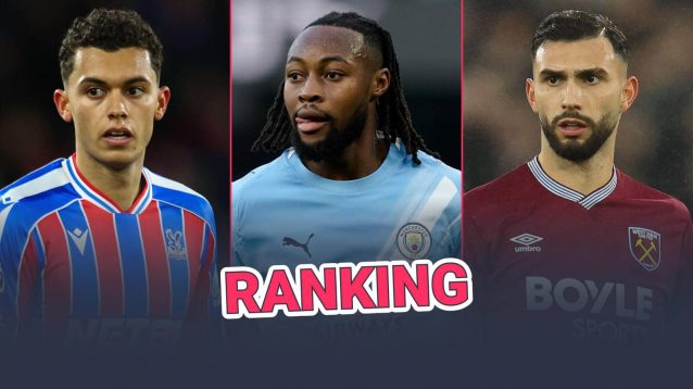 Brennan Johnson at Crystal Palace, Antoine Semenyo at Manchester City and Taty Castellanos at West Ham, with the TEAMtalk ranking logo