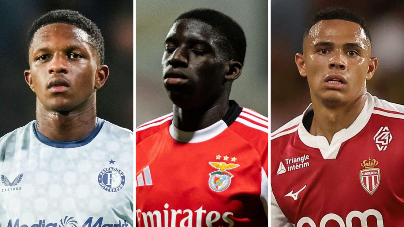 Feyenoord's Givairo Read, Benfica's Daniel Banjaqui and Monaco's Vanderson