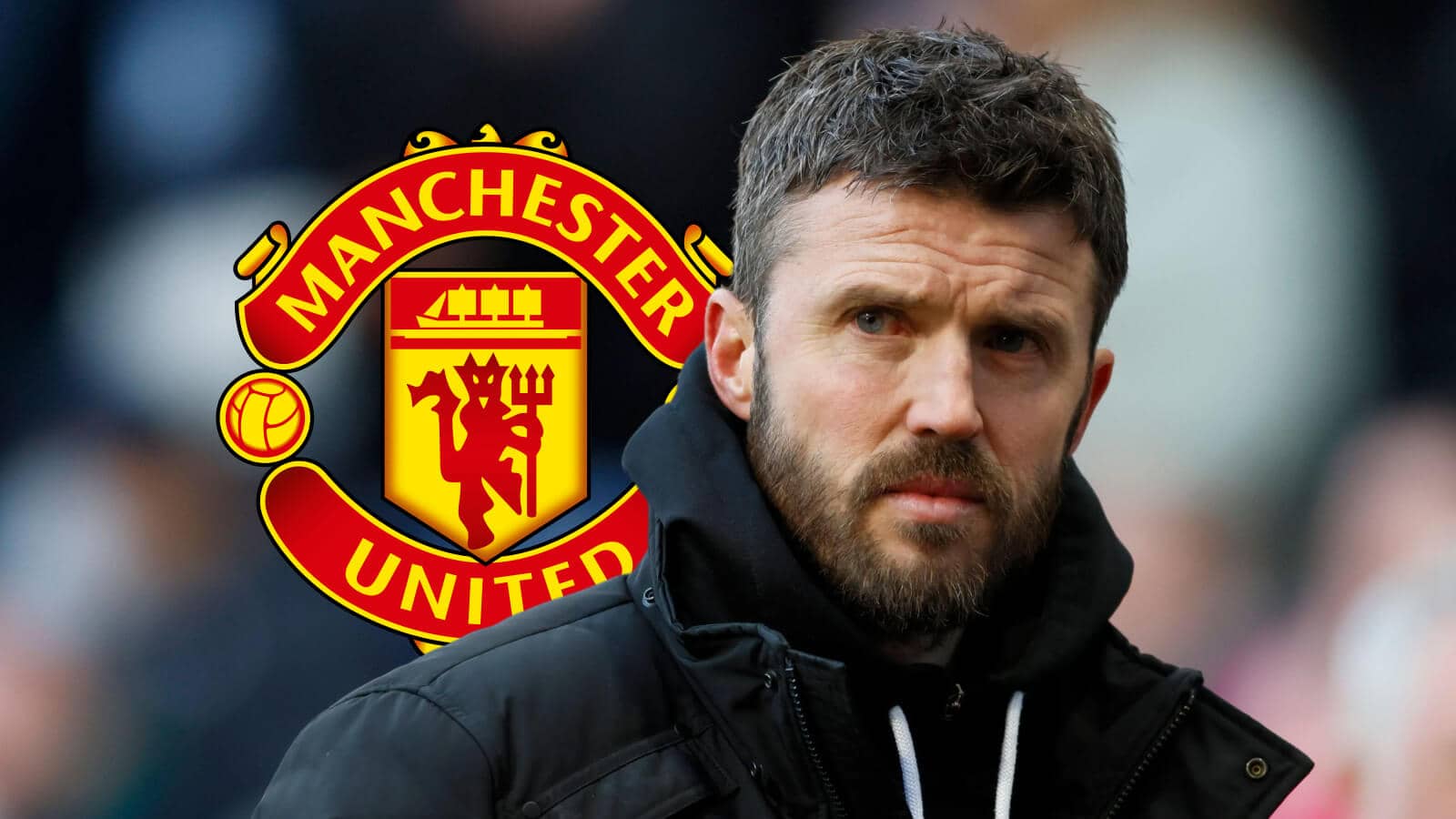 Michael Carrick pictured next to the Man Utd badge