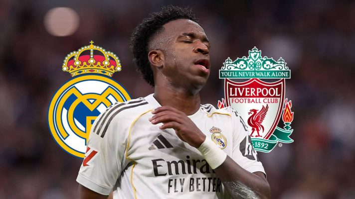 Real Madrid badge, Vinicius Junior and Liverpool badge - copyright TEAMtalk