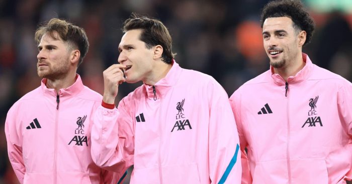 Liverpool stars Alexis Mac Allister, Federico Chiesa and Curtis Jones in a line