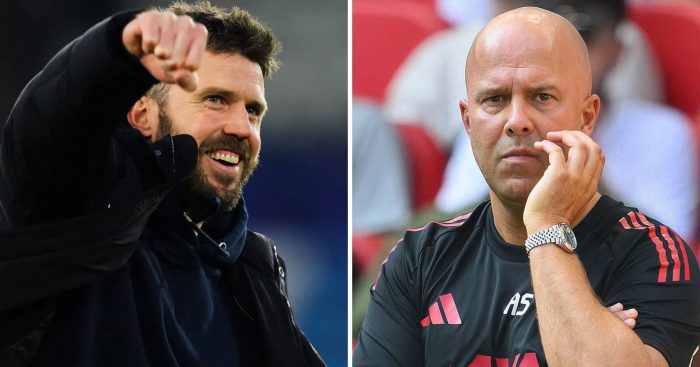 Split image of Manchester United interim-manager Michael Carrick and Liverpool boss Arne Slot - copyright TEAMtalk