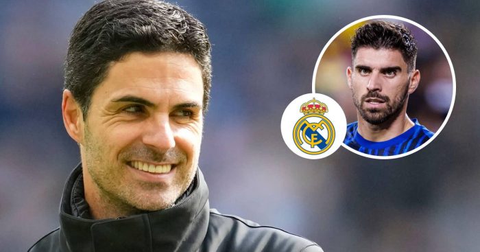 Arsenal manager Mikel Arteta, Real Madrid badge and Al-Hilal midfielder Ruben Neves - copyright TEAMtalk