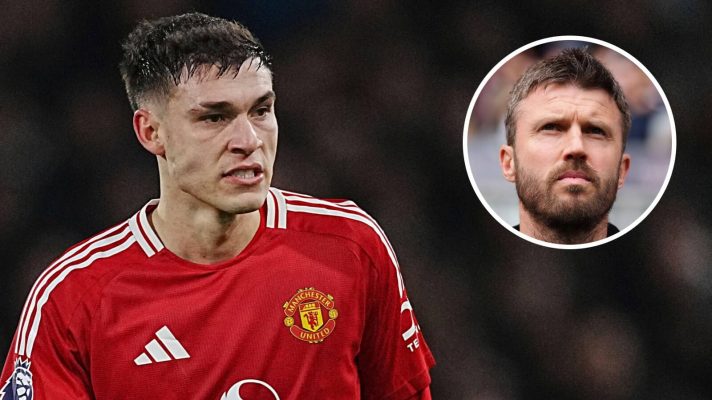 Manchester United star Manuel Ugarte and manager Michael Carrick