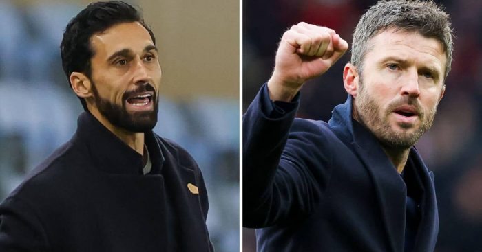 Splir image of Real Madrid manager Alvaro Arbeloa and Manchester United interim manager Michael Carrick - copyright TEAMtalk