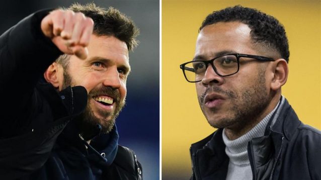 Split image of Manchester United interim manager MIchael Carrick and Chelsea manager Liam Rosenior - copyright TEAMtalk