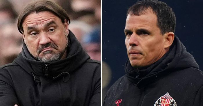 Split image of Leeds United manager Daniel Farke and Sunderland manager Regis Le Bris - copyright TEAMtalk