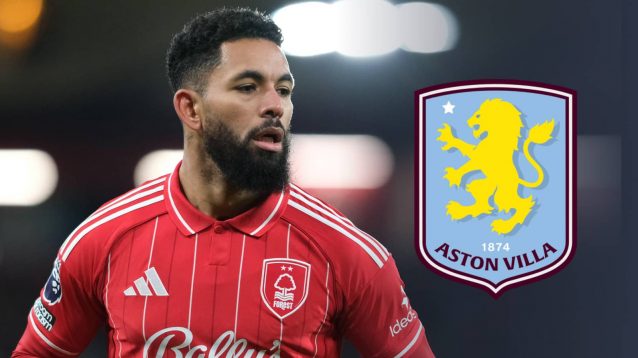 Douglas Luiz Nottingham Forest with Aston Villa badge
