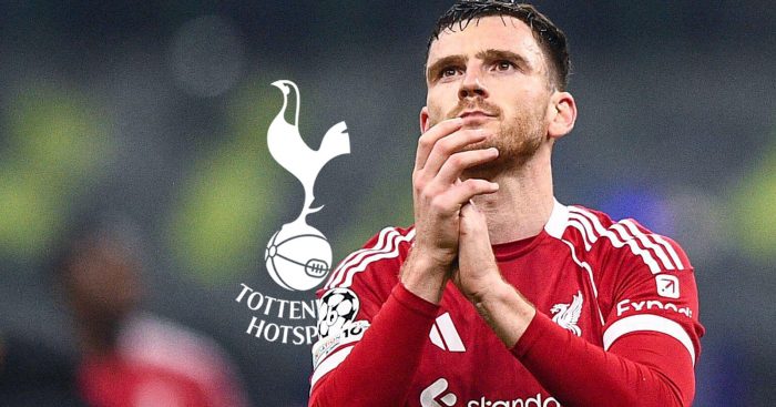 Liverpool left-back Andy Robertson, Tottenham badge
