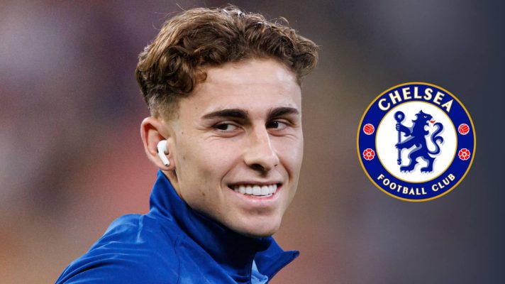 Barcelona star Fermin Lopez, with a Chelsea badge