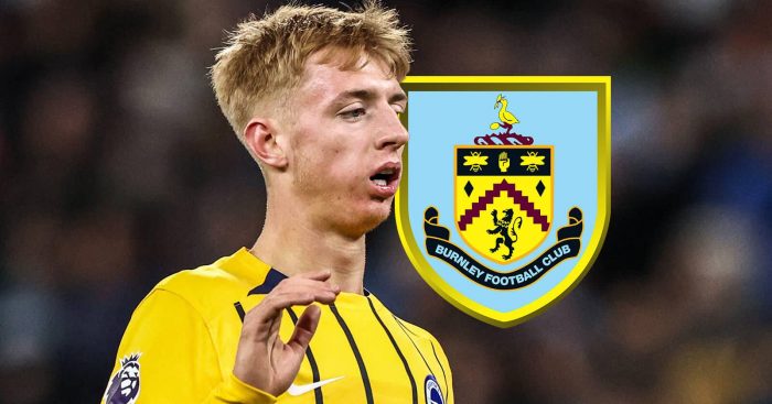Brighton winger Tommy Watson next to the Burnley club crest