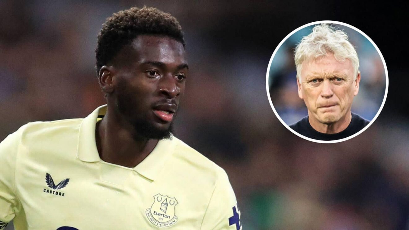 Everton star Tim Iroegbunam and manager David Moyes