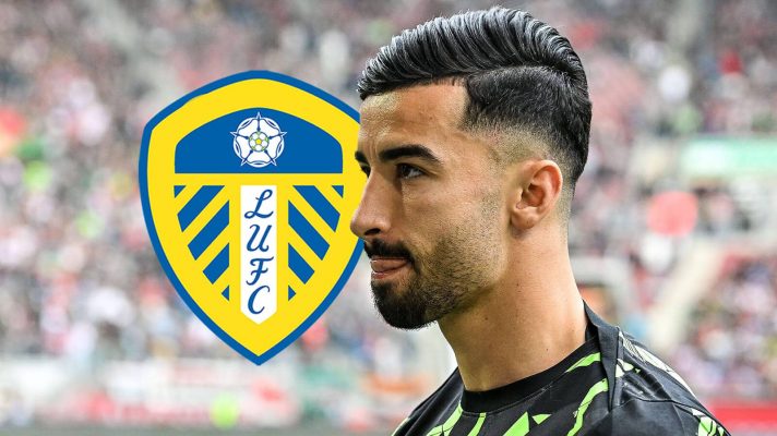 Mohamed Amoura and the Leeds United badge
