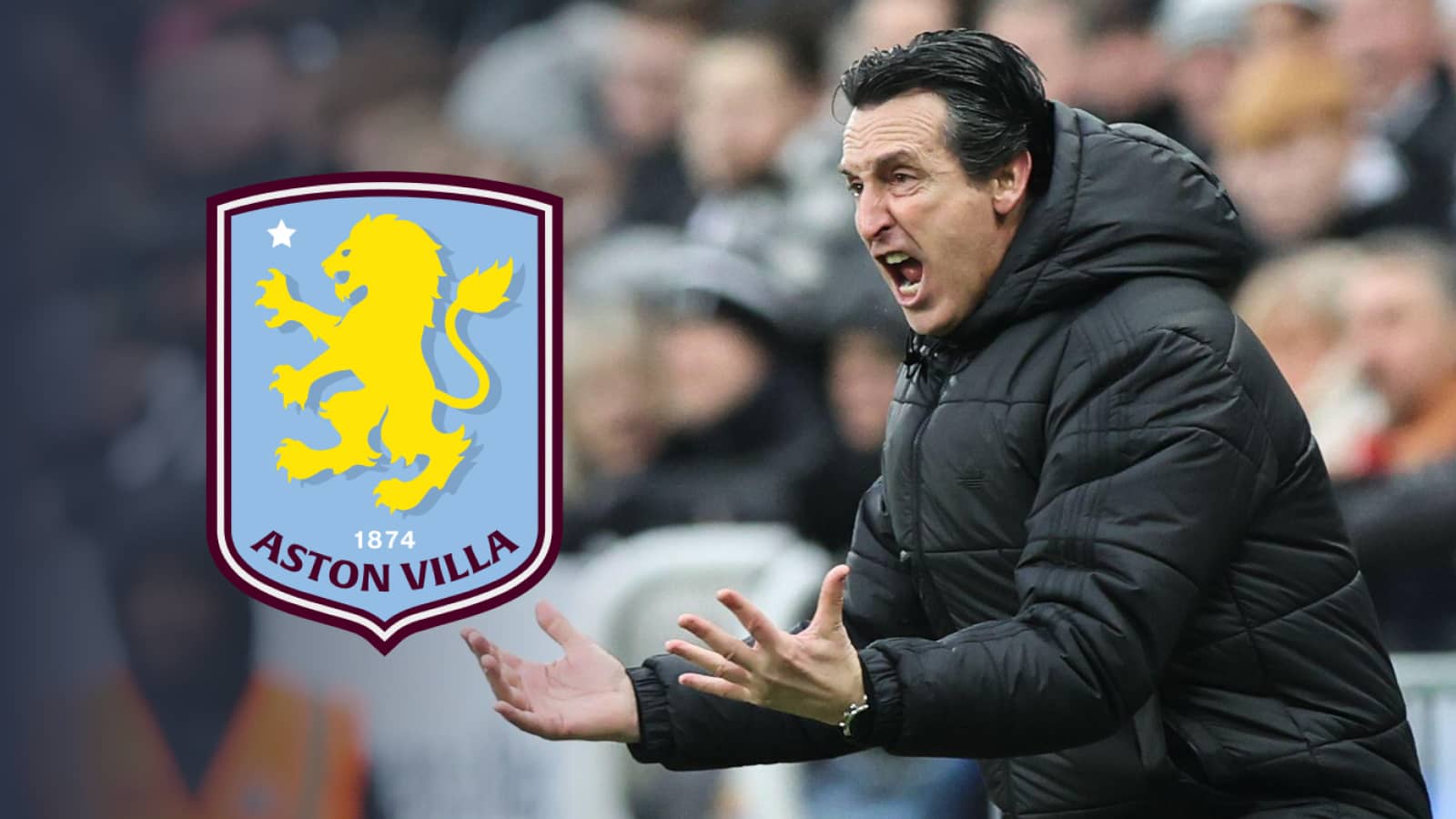 Unai Emery with Aston Villa badge
