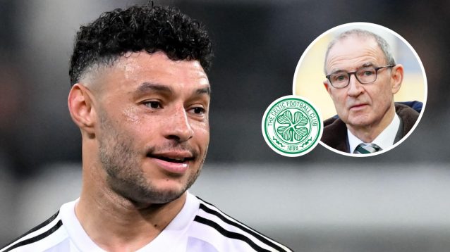 Alex Oxlade-Chamberlain, Celtic badge and Celtic manager Martin O'Neill – copyright TEAMtalk