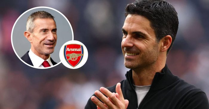 Arsenal sporting director Andrea Berta, Arsenal badge and manager Mikel Arteta – copyright TEAMtalk