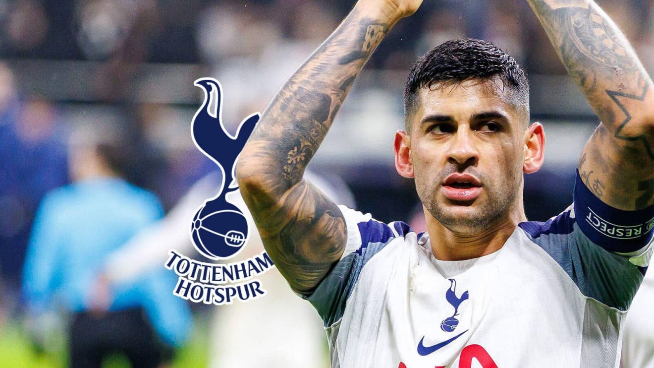 Cristian Romero with Tottenham badge