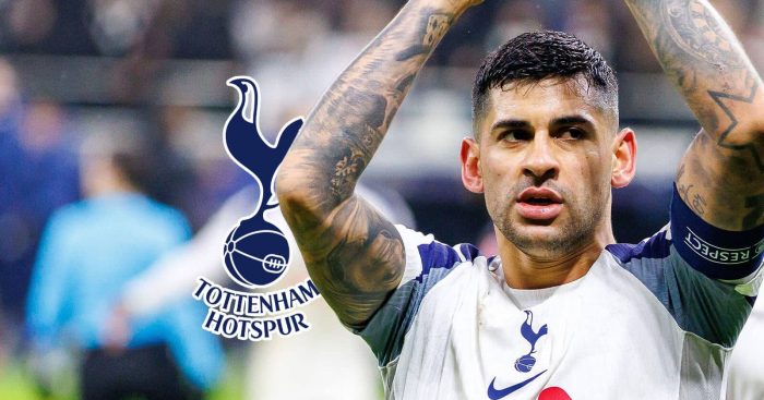 Cristian Romero with Tottenham badge