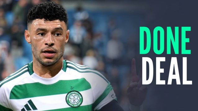 Alex Oxlade-Chamberlain with a Celtic shirt Photoshopped on to him and the words 'done deal'