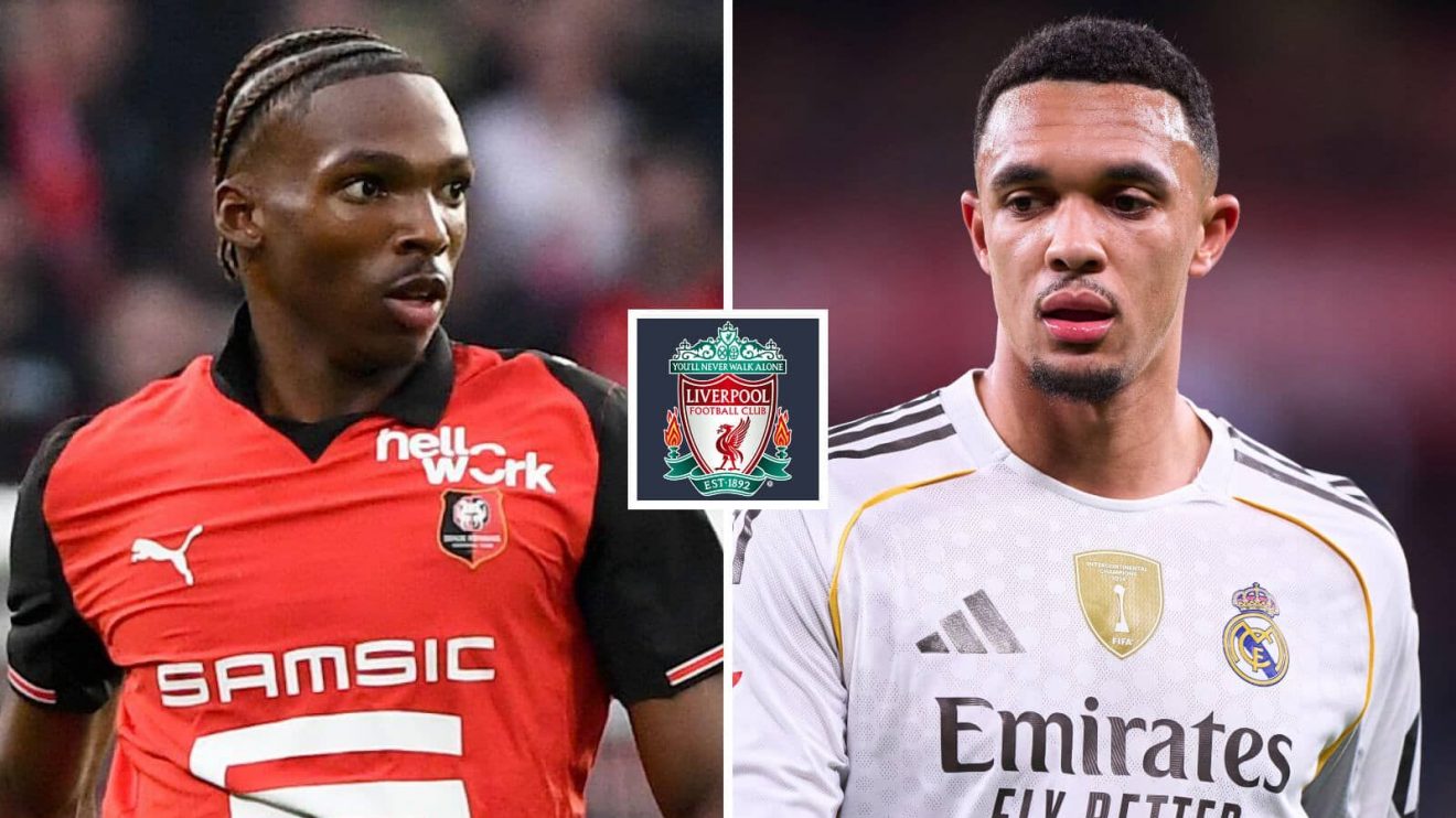 Split image of Liverpool-bound defender Jeremy Jacquet and Real Madrid right-back Trent Alexander-Arnold – copyright TEAMtalk