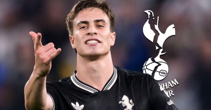 Juventus star Kenan Yildiz next to the Tottenham Hotspur badge - copyright TEAMtalk