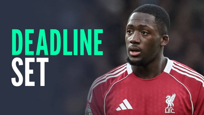 Liverpool star Ibrahima Konate, with caption: Deadline set
