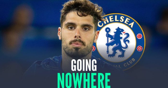 Chelsea winger Pedro Neto next to the Chelsea badge and the words 'going nowhere'