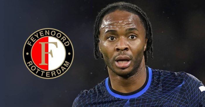 Raheem Sterling alongside a Feyenoord badge