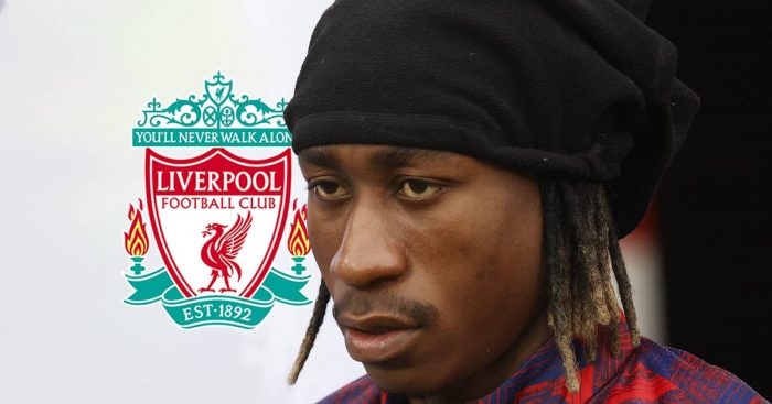 RB Leipzig star Yan Diomande next to the Liverpool badge