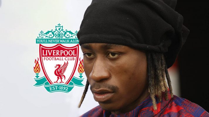 RB Leipzig star Yan Diomande next to the Liverpool badge