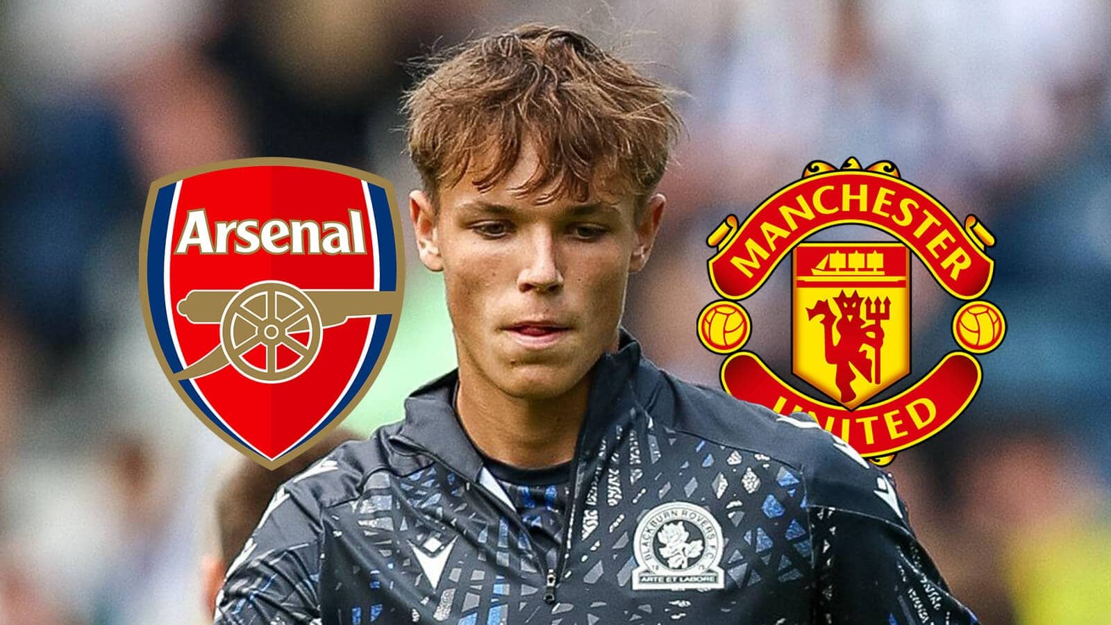 Arsenal badge, Blackburn Rovers forward Igor Tyjon and Manchester United badge - copyright TEAMtalk