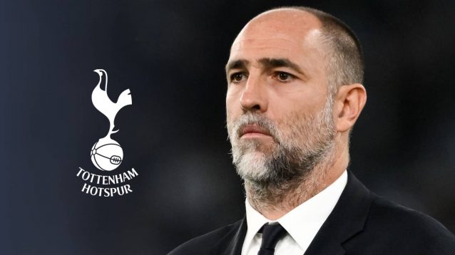 The Tottenham badge on an image of Igor Tudor