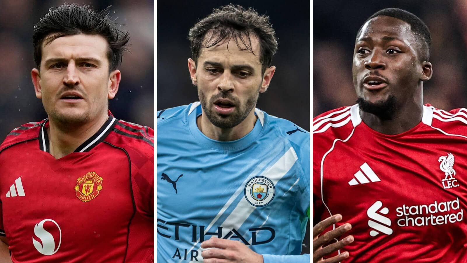 Harry Maguire, Bernardo Silva and Ibrahima Konate