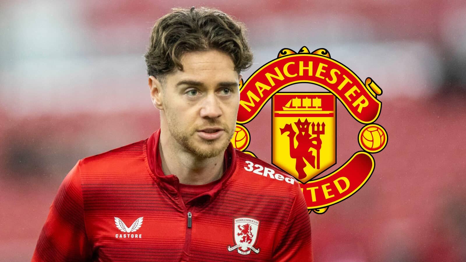 Middlesbrough star Hayden Hackney with a Manchester United badge