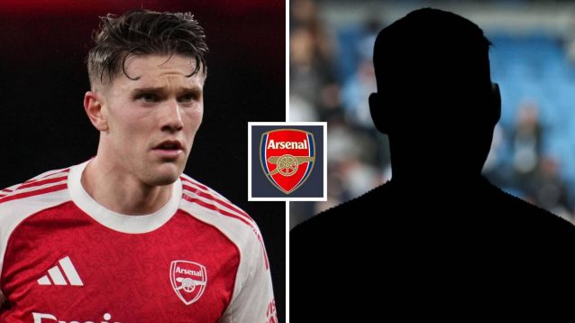 Split image of Arsenal striker Viktor Gyokeres and a shadow with the Arsenal badge in between - copyright TEAMtalk