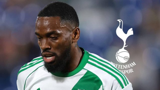 Al-Ahli star Ivan Toney with a Tottenham badge