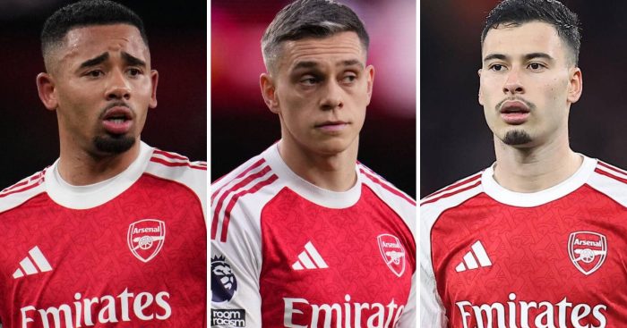 Gabriel Jesus, Leandro Trossard and Gabriel Martinelli in Arsenal kits