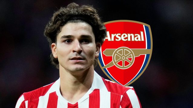 Atletico Madrid striker Julian Alvarez, Arsenal badge
