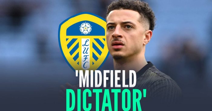 Leeds captain Ethan Ampadu next to the words 'midfield dictator'