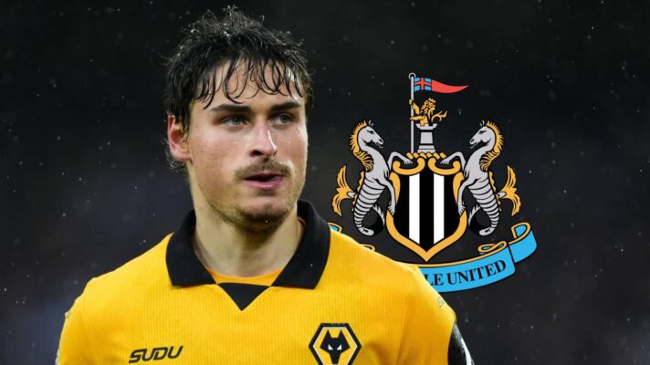 Wolves left-back Hugo Bueno, Newcastle badge