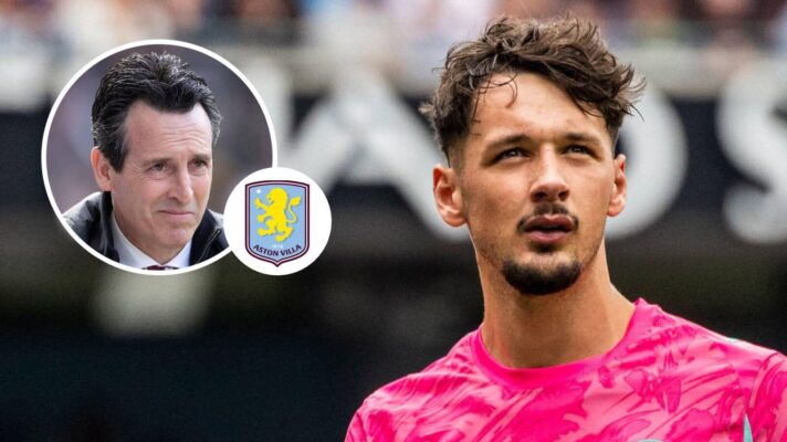 Man City star James Trafford with Aston Villa boss Unai Emery