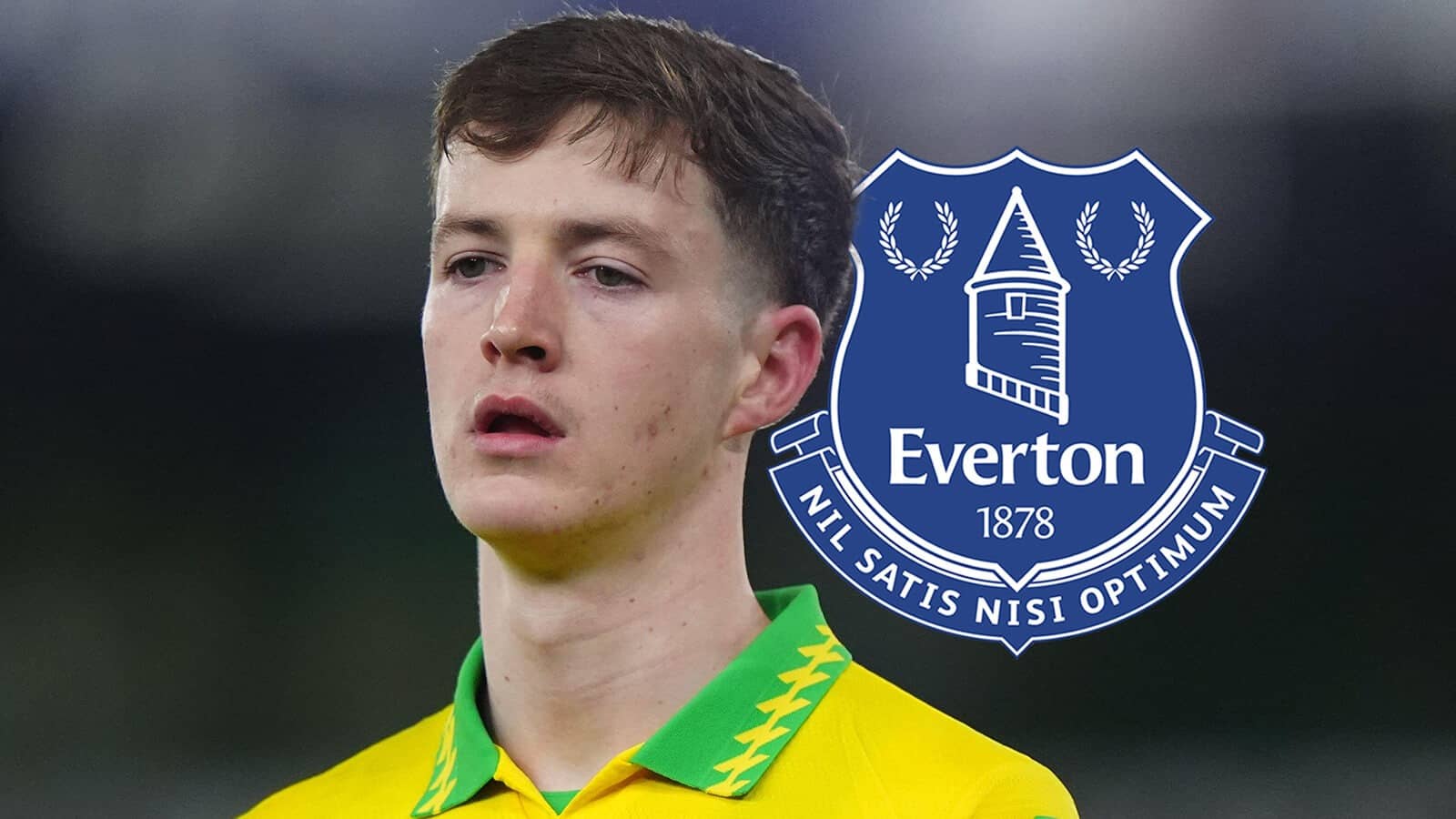 Norwich City star Kellen Fisher with an Everton badge