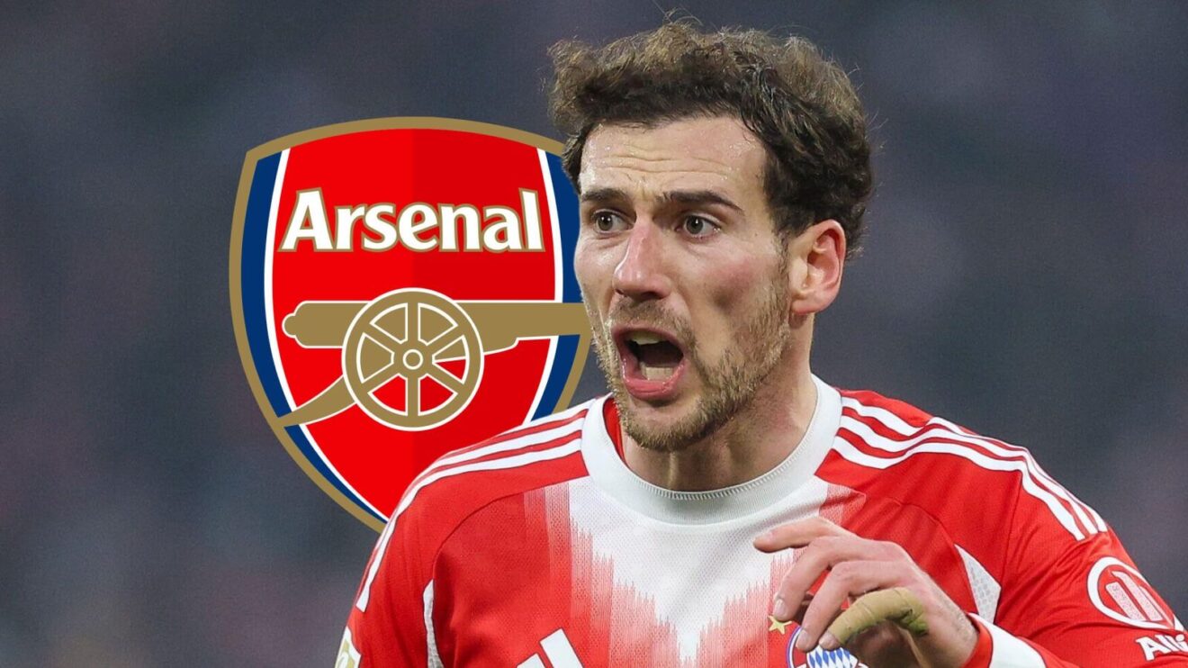 Leon Goretzka with Arsenal's badge.