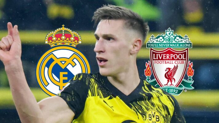 Nico Schlotterbeck with Liverpool and Real Madrid badges