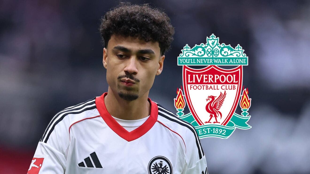 Eintracht Frankfurt star Nathaniel Brown and a Liverpool badge